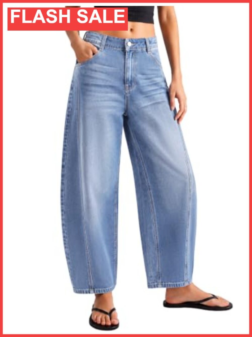 IWH Barrel Jeans Baggy Wide Leg Mid Rise Ankle Denim Pants